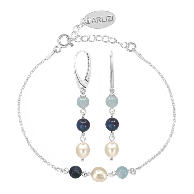 Armband oorbellen aquamarijn kyaniet parel kralen - sterling zilver - ARLIZI 2483 - Ariël