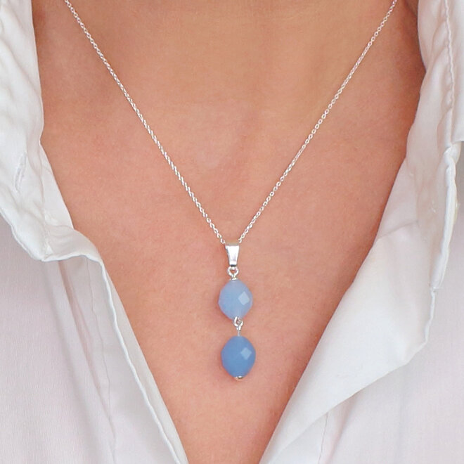 Halskette Blau Jade Perlen Anhänger - Sterling Silber - ARLIZI 2485 - Jade