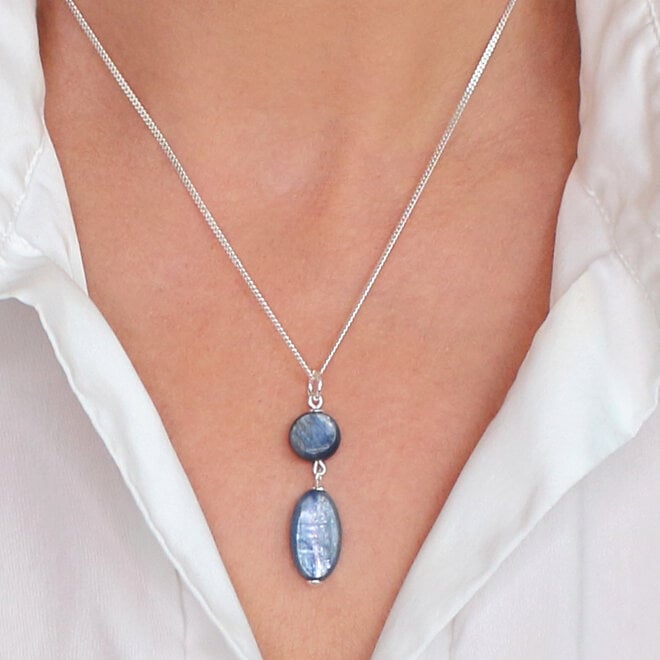 Halskette Blau Kyanit Perlen Anhänger - Sterling Silber - ARLIZI 2478 - Celeste