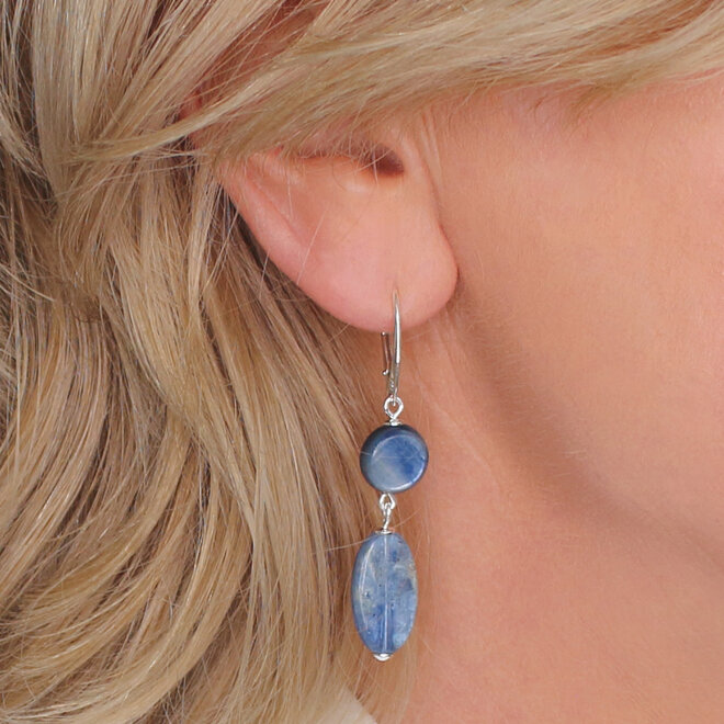 Oorbellen blauw kyaniet edelsteenkralen hanger - sterling zilver - ARLIZI 2480 - Celeste