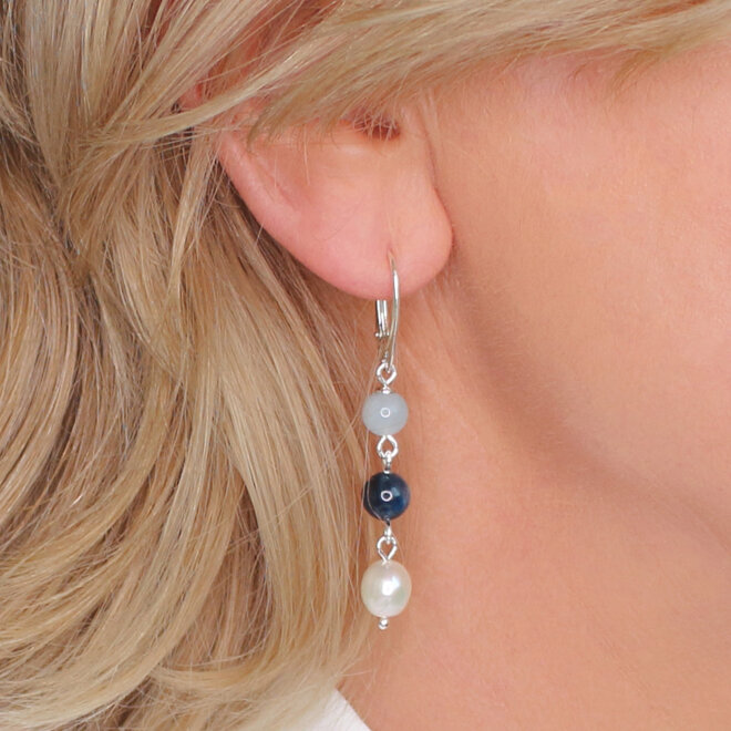 Ohrringe Aquamarin Kyanit Perle - Sterling Silber - ARLIZI 2482 - Ariël