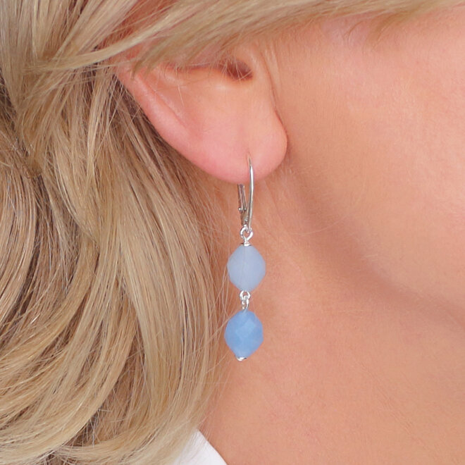 Ohrringe Blau Jade Perlen Anhänger - Sterling Silber - ARLIZI 2484 - Jade