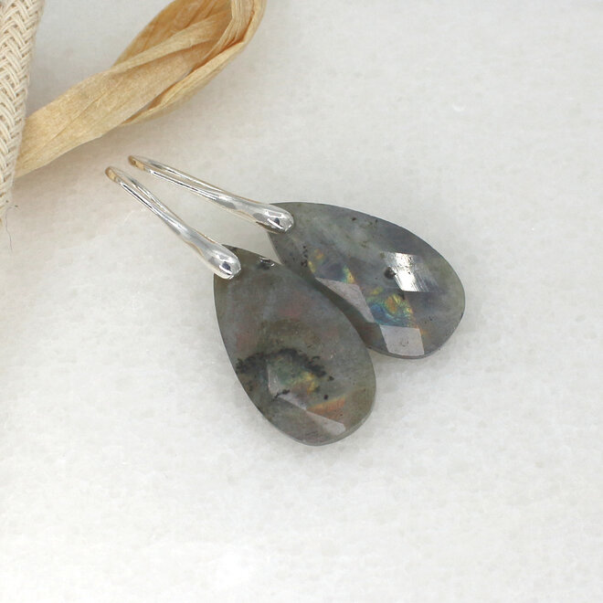 Oorbellen labradoriet druppel hanger - sterling zilver - ARLIZI 2486 - Luca