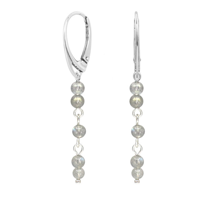 Oorbellen labradoriet kralen sterling zilver - 2487
