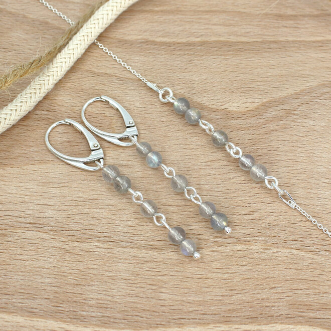 Oorbellen labradoriet kralen hanger - sterling zilver - ARLIZI 2487 - Nina