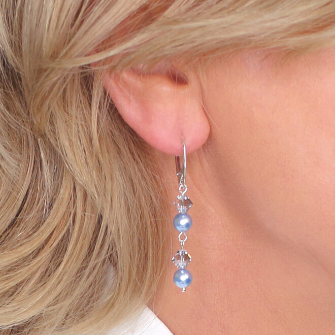 Oorbellen Swarovski kristal parel hanger lichtblauw - sterling zilver - ARLIZI 2494 - Noa