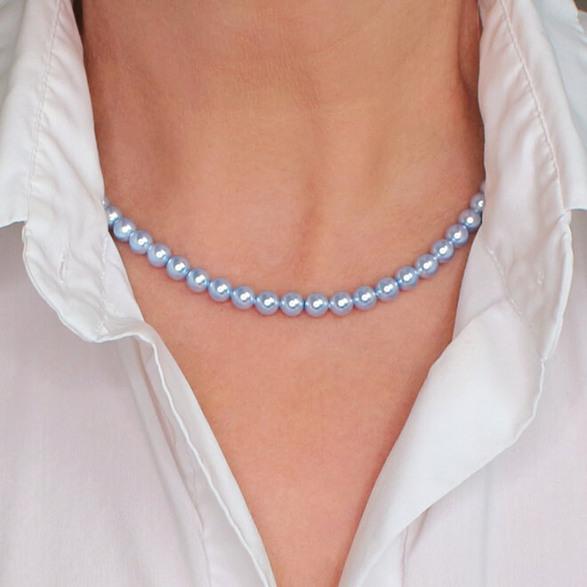 Perlenhalskette Hellblau 6mm - Sterling Silber - ARLIZI 2496 - Noa