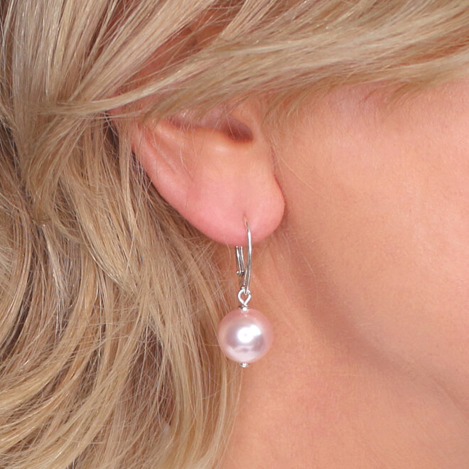 Oorbellen Swarovski parel hanger lichtroze - sterling zilver - ARLIZI 2497 - Noa