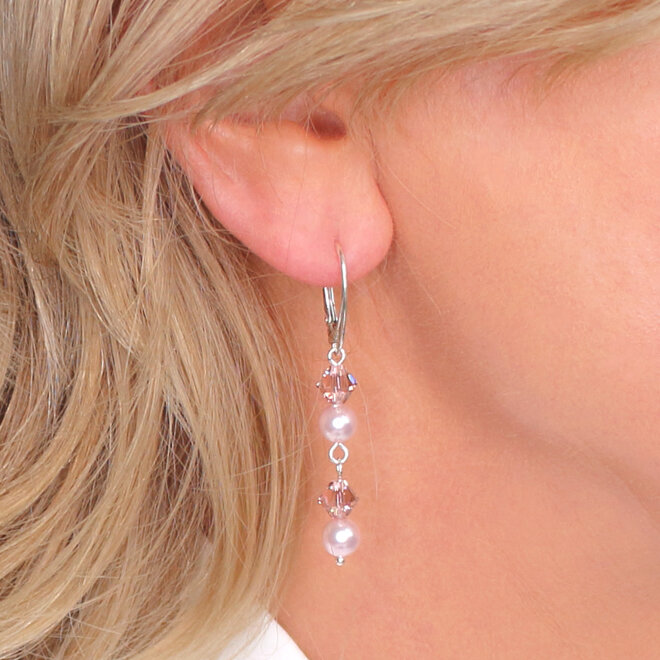 Ohrringe Swarovski Kristall Perle Anhänger Hellrosa - Sterling Silber - ARLIZI 2498 - Noa