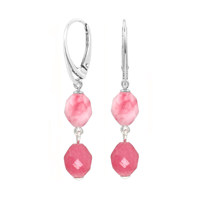 Ohrringe Rosa Jade Perlen Anhänger - Sterling Silber - ARLIZI 2504 - Jade