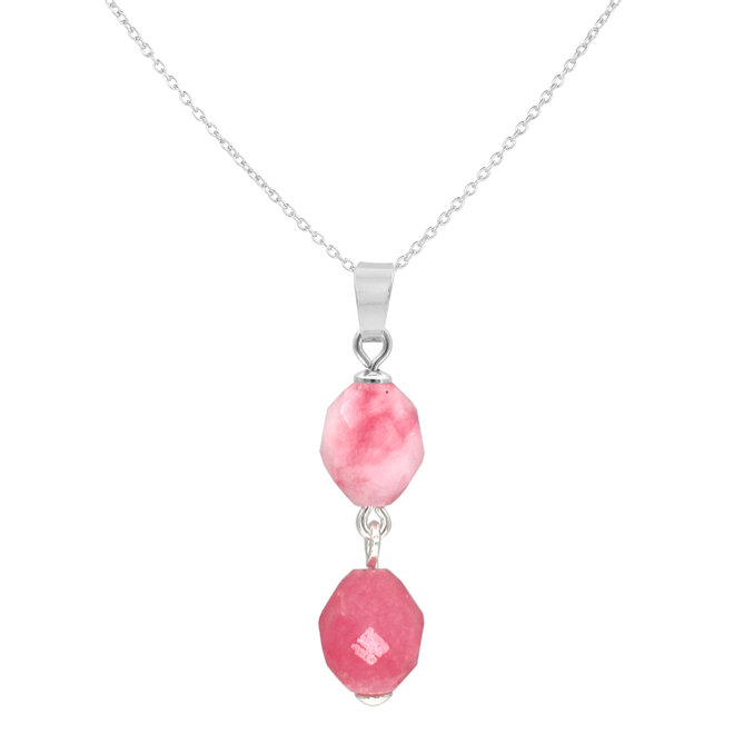 Ketting roze jade kralen hanger - sterling zilver - ARLIZI 2505 - Jade