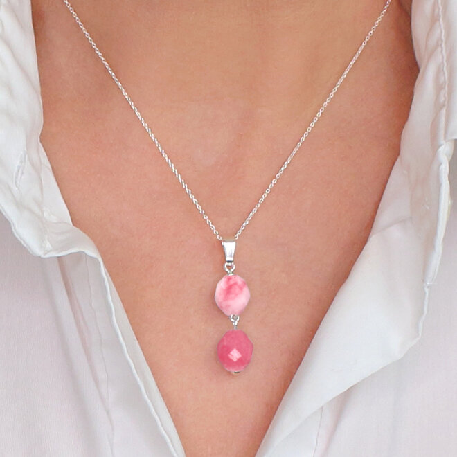 Halskette Rosa Jade Perlen Anhänger - Sterling Silber - ARLIZI 2505 - Jade