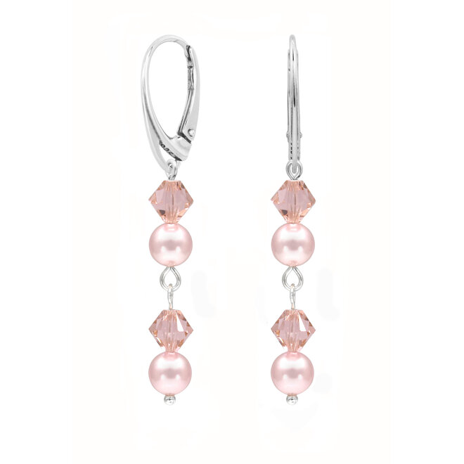 Ohrringe Kristall Perle Hellrosa - Sterling Silber - 2498