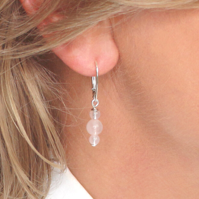 Oorbellen rozenkwarts kralen oorhangers - sterling zilver - ARLIZI 2502 - Rosy