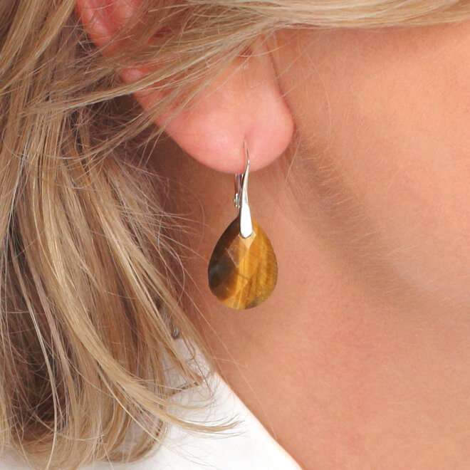 Ohrringe Tigerauge Tropfen Anhänger Medium - Sterling Silber - ARLIZI 2519 - Amelie