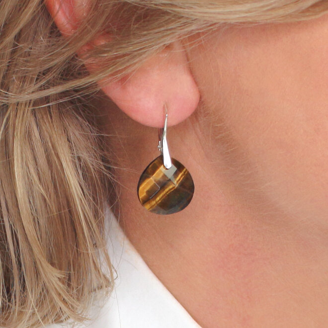 Oorbellen tijgeroog druppel hanger small - sterling zilver - ARLIZI 2520 - Amelie