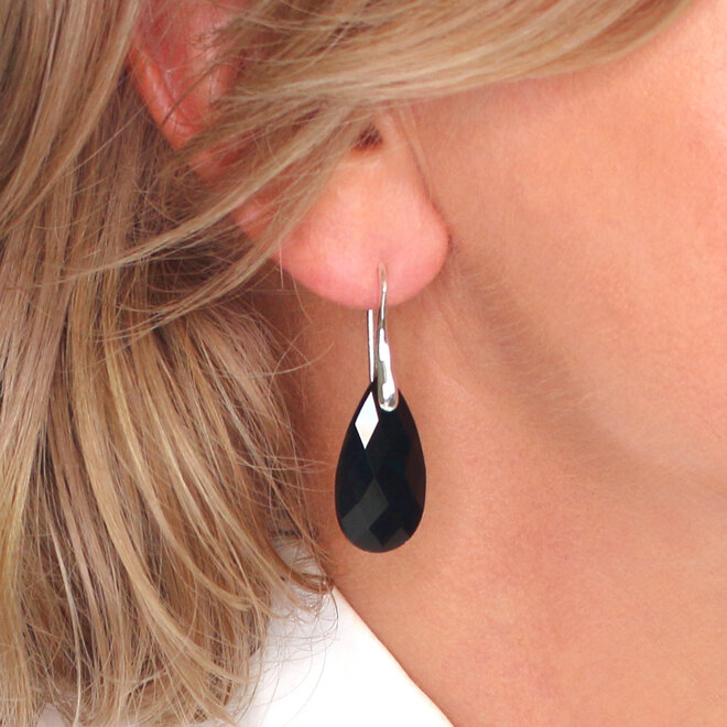 Ohrringe Schwarz Onyx Tropfen Anhänger Large - Sterling Silber - ARLIZI 2521 - Noor