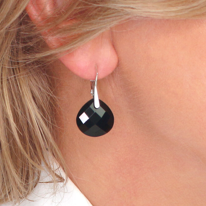Ohrringe Schwarz Onyx Tropfen Anhänger Small - Sterling Silber - ARLIZI 2522 - Noor