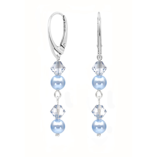 Oorbellen kristal parel lichtblauw - sterling zilver - 2494