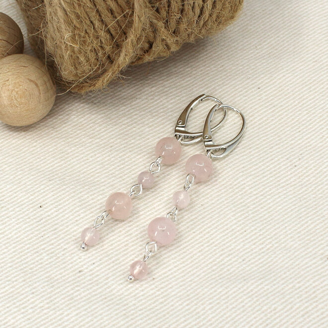 Oorbellen rozenkwarts kralen oorhangers - sterling zilver - ARLIZI 2501 - Rosy