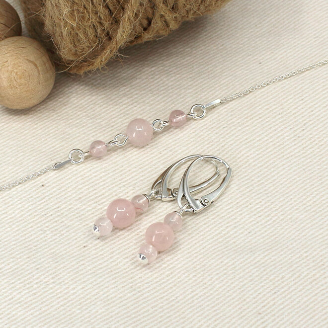 Ohrringe Rosenquarz Perlen Ohrhänger - Sterling Silber - ARLIZI 2502 - Rosy