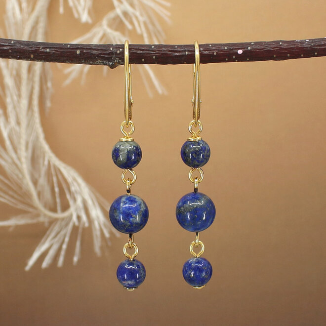 Oorbellen lapis lazuli kralen oorhangers - verguld - ARLIZI 2515 - Allegra