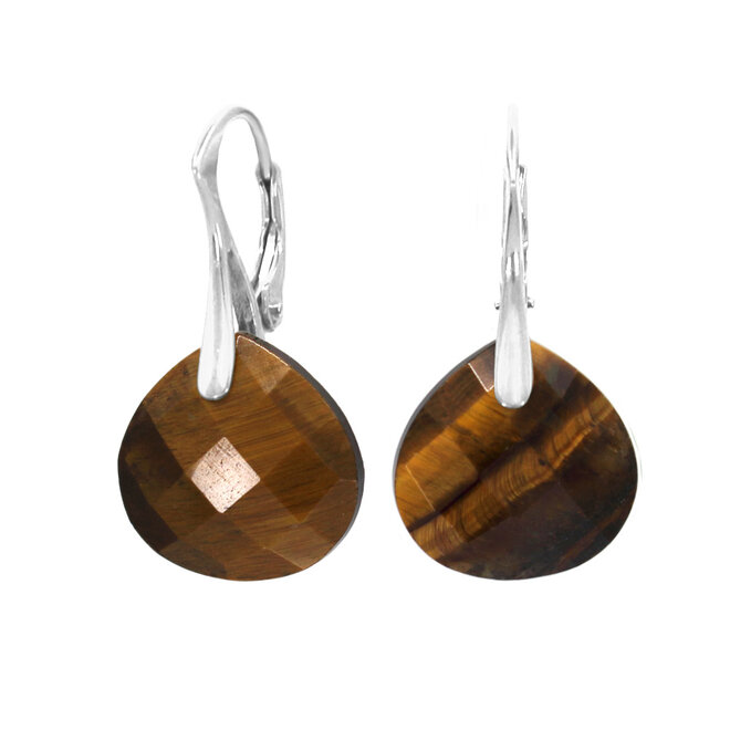 Oorbellen tijgeroog druppel hanger small - sterling zilver - ARLIZI 2520 - Amelie