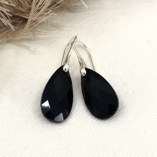 Ohrringe Schwarz Onyx Tropfen Anhänger Large - Sterling Silber - ARLIZI 2521 - Noor