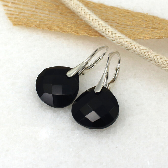 Oorbellen zwart onyx druppel hanger small - sterling zilver - ARLIZI 2522 - Noor