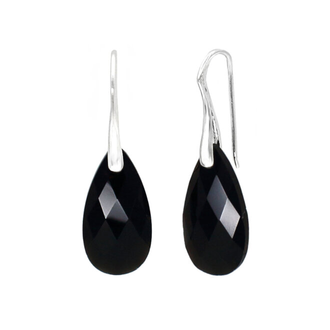 Oorbellen zwart onyx druppel hanger large - sterling zilver - ARLIZI 2521 - Noor