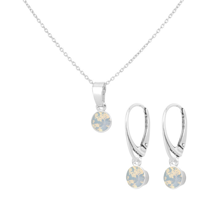 Schmuckset Weiß Opal Kristall 925 Silber - 2476