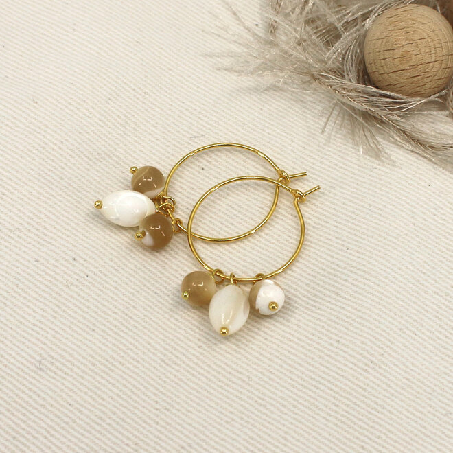 Oorbellen parelmoer kralen oorring hanger - verguld - ARLIZI 2525 - Molly