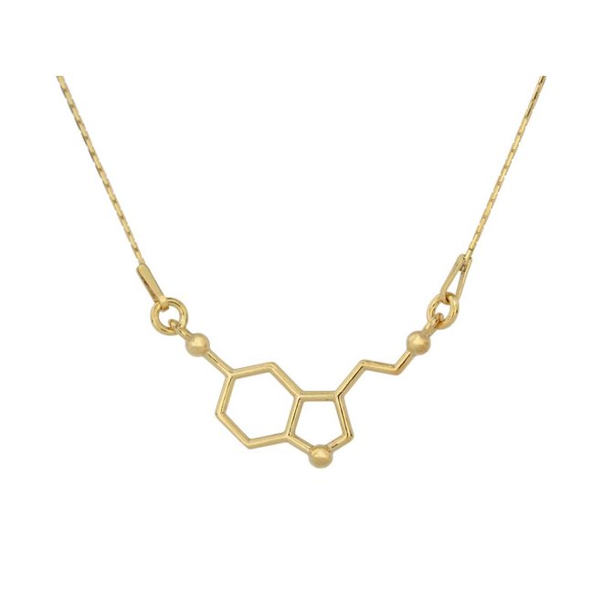 Necklace serotonin molecule gold plated - 0864