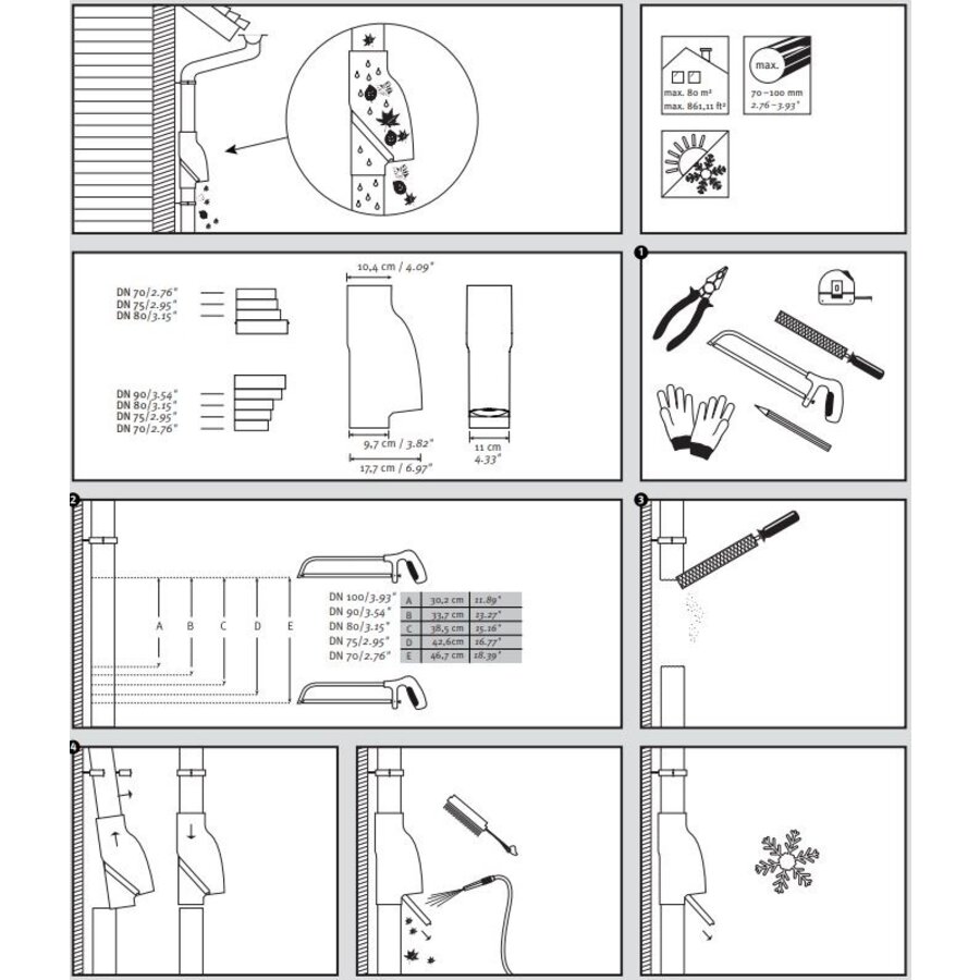 Premium bladscheider 70–100 mm met klep – voorkomt verstoppingen en spatwater-3