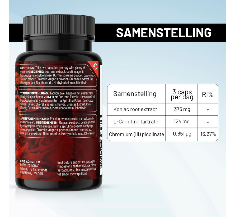 Active Fatburner - 60 vegan caps – Afslankmiddel - Ondersteuning bij vermoeidheid