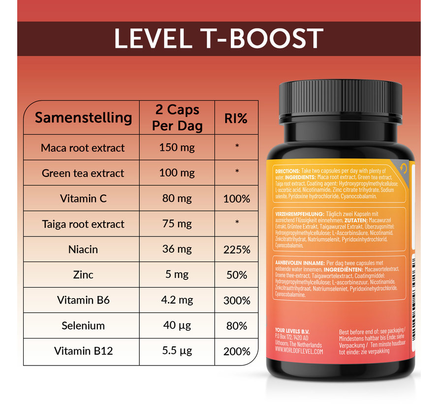 Level T – Boost - 60 Vegan caps - Testosteron & Potentie Booster – Testo Caps
