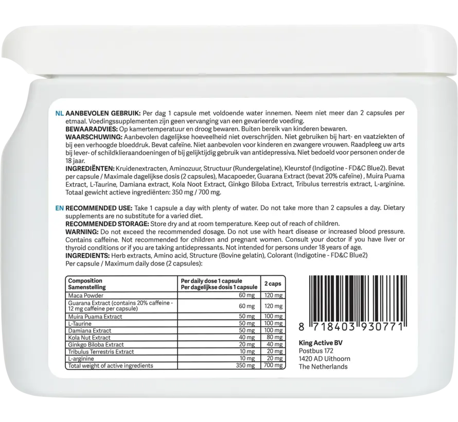 Active Men 50+ Support - 60 capsules - Erectie, Energie & Testosteronproductie Booster