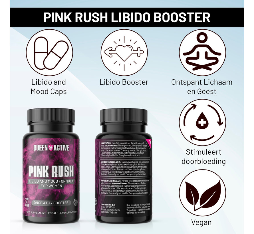 Pink Rush - 60 vegan caps - Libido Vrouw – Positieve Energie en Libido Booster