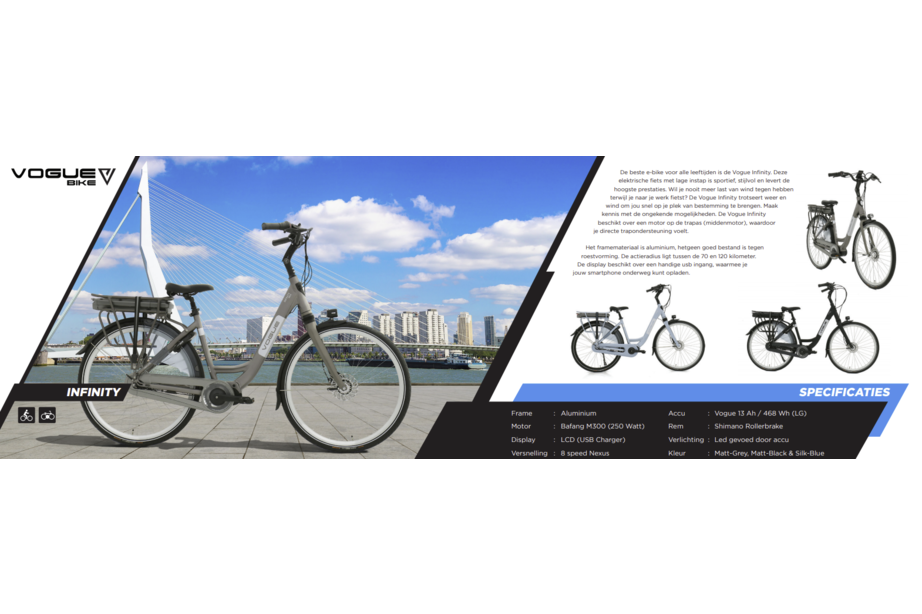 Vogue Infinity Dames 48cm Matt Black 468 Wh 8V - Ado Bike