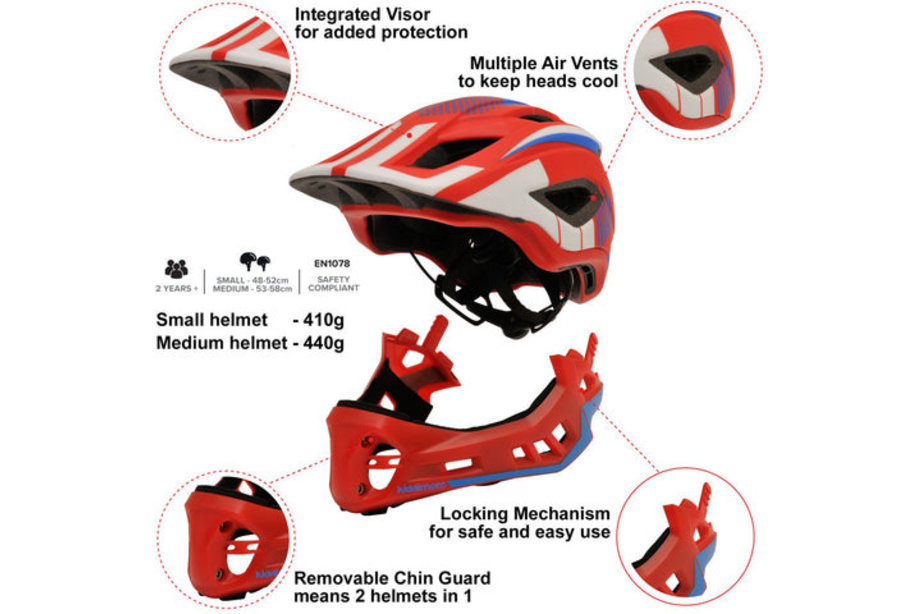 KIDDIMOTO Full Face helm red/blue (Small)
