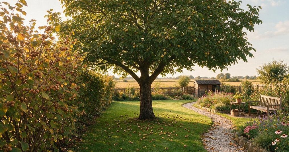 Verschillende noten bomen op een rij