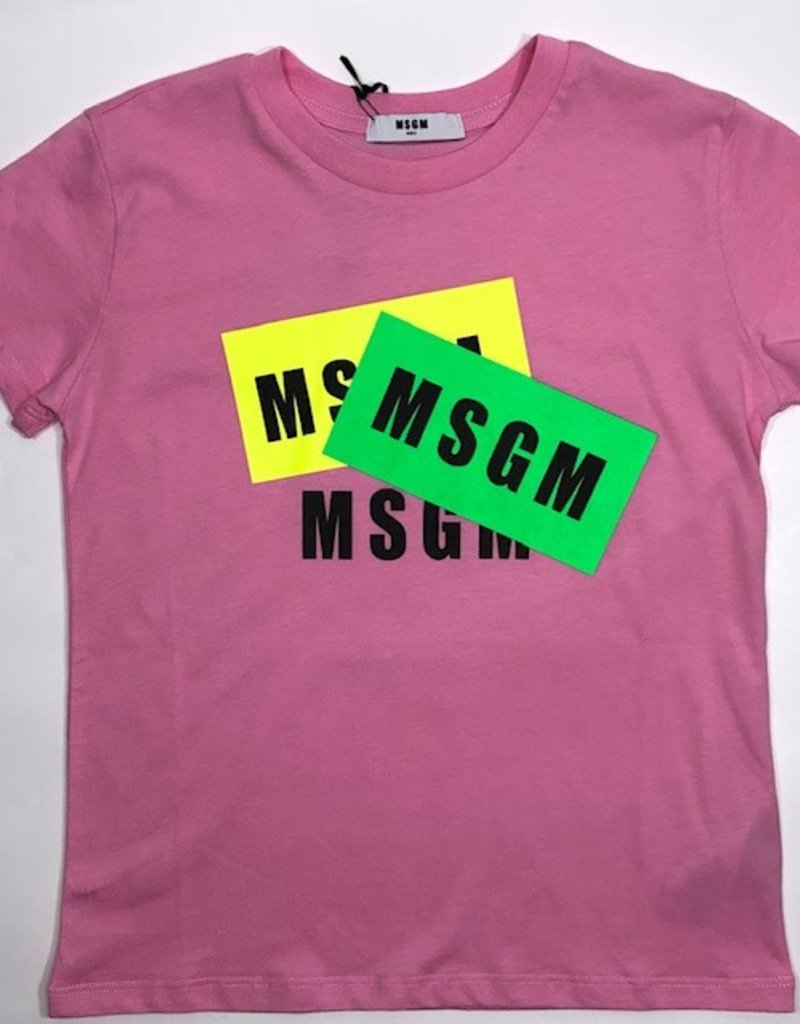 MSGM T-shirt roze fluo opdruk green geel