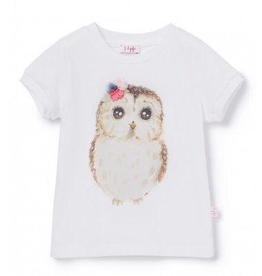 Il Gufo T-shirt uil wit + roze