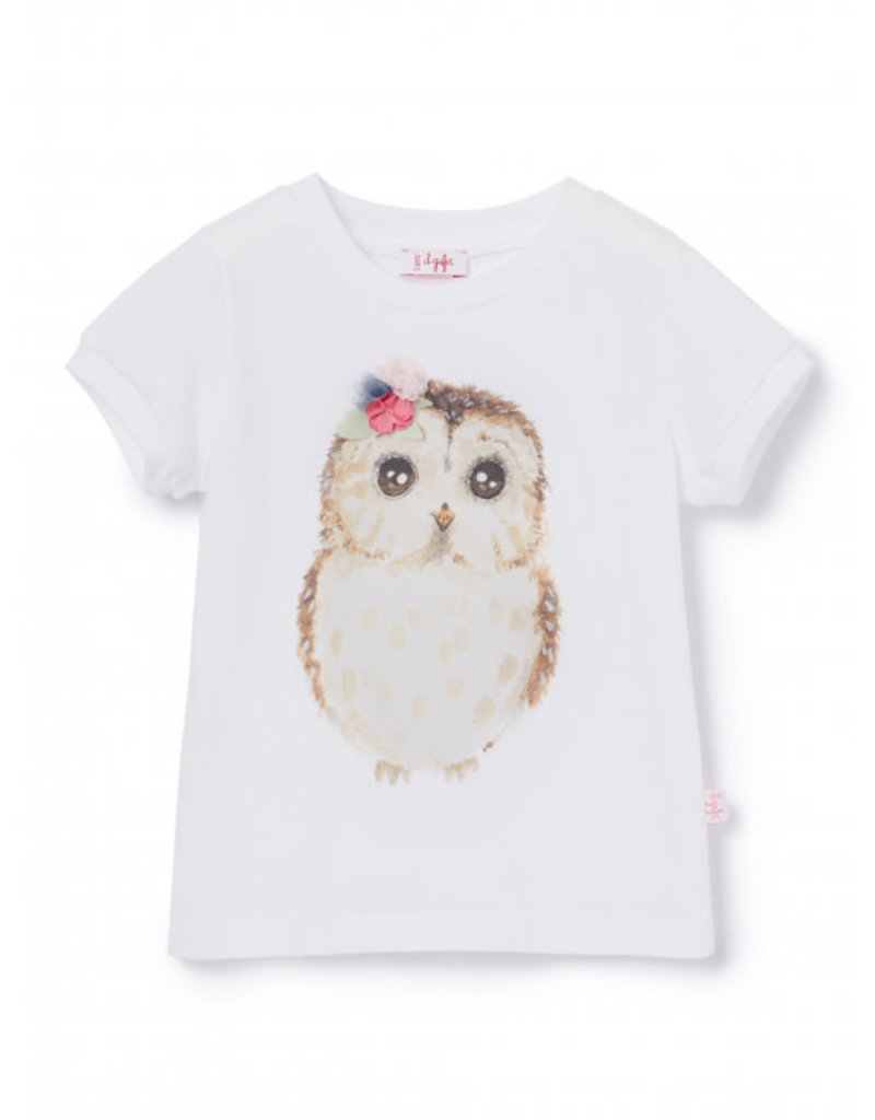 Il Gufo T-shirt uil wit + roze