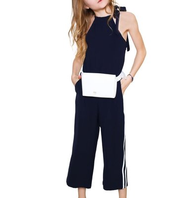 Noali jumpsuit blauw streep ecru opzij