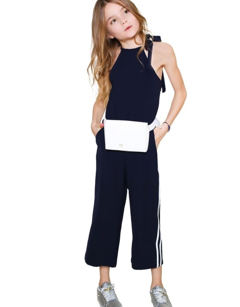 Noali jumpsuit blauw streep ecru opzij