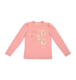 Monnalisa 1 T-shirt zalm/rose lm ecru roos