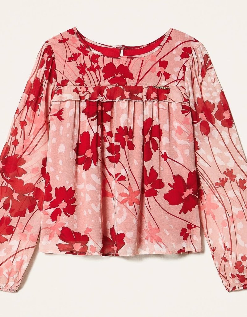 Twinset blouse bloem fuchsia