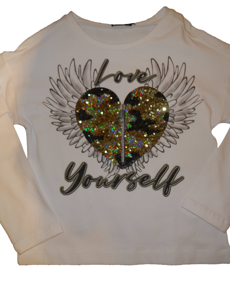 Elsy t-shirt wit kaki love your self