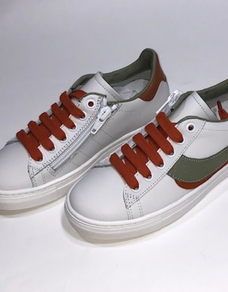 Red Limit/Hoops sneaker wit met kaki groen en roest bruin accent